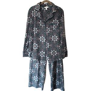 Soma Pajama Set Large Paisley Green Blue Stretch Pockets Lounge Cozy Holiday